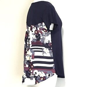 Anthropologie Porridge Floral Back‎ Navy Front Short Sleeve T Shirt Small